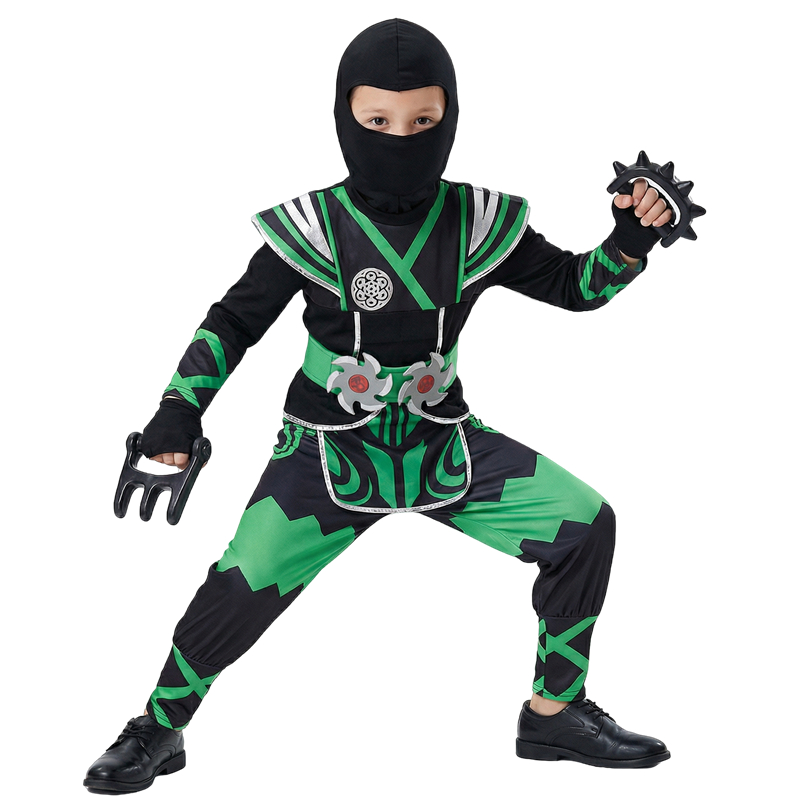Halloween Costume Kids - Groen Ninja-kostuum voor kinderen met 9-delige