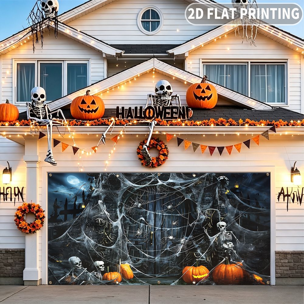 Halloween Skeleton Decoration - 1 stuk 2D platte Halloween-feestgaragebanner, met